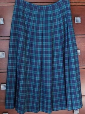 Vintage 80s Pendleton Wool Tartan Plaid Pleated Midi Skirt M Made USA
